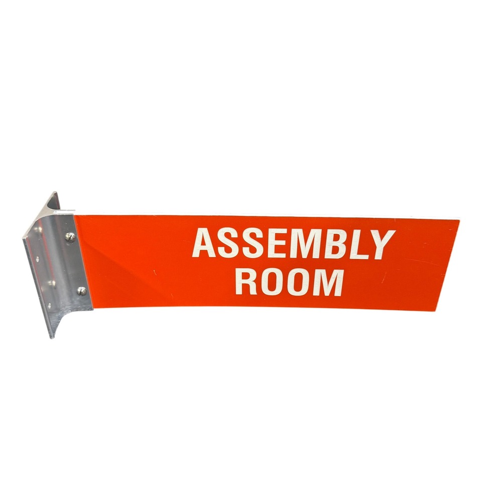 Assembly Room Wall Mount Projecting Corridor Sign 3x10" Red & White w/ Bracket